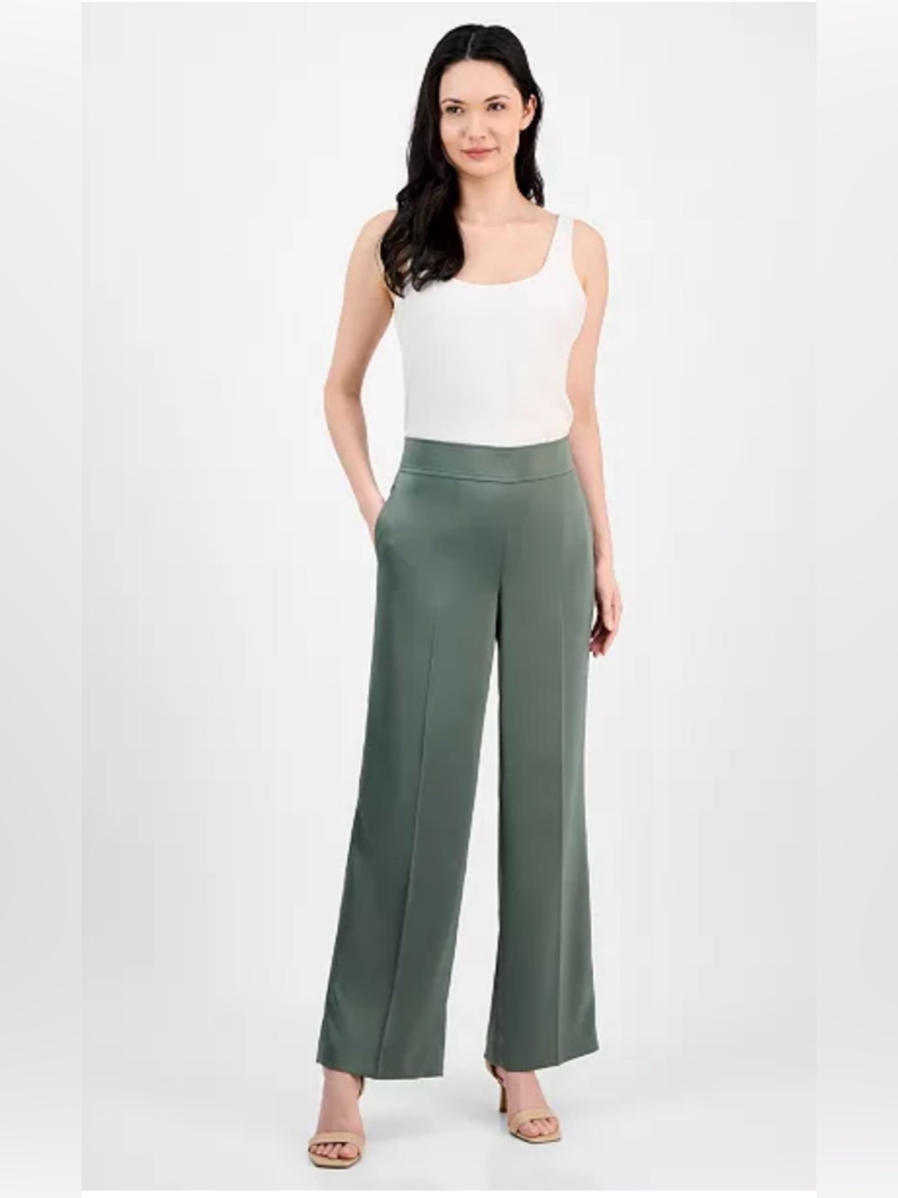Anne Klein Eucalyptus Wide-Leg High-Rise Pants size M